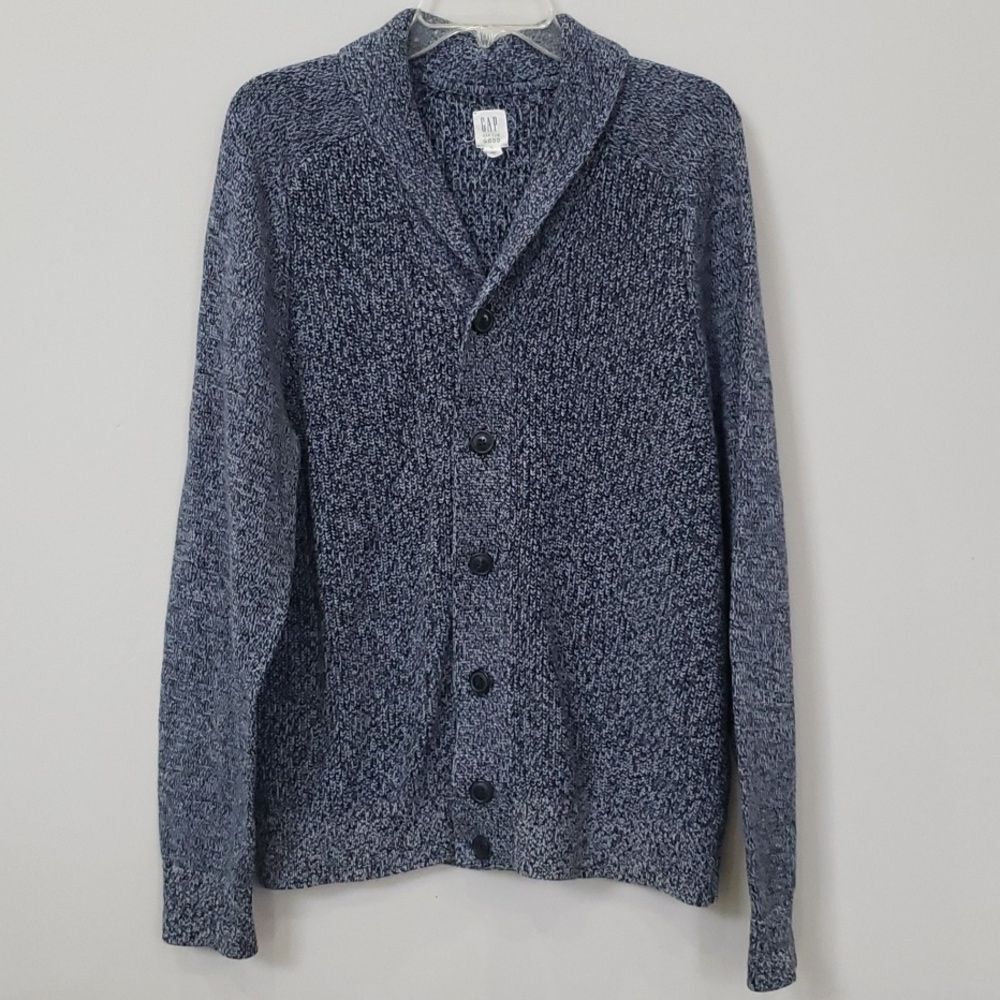 Gap Sweater Mens L All Cotton Blue Unisex Shawl Collar Cardigan Eclectic Grandpa